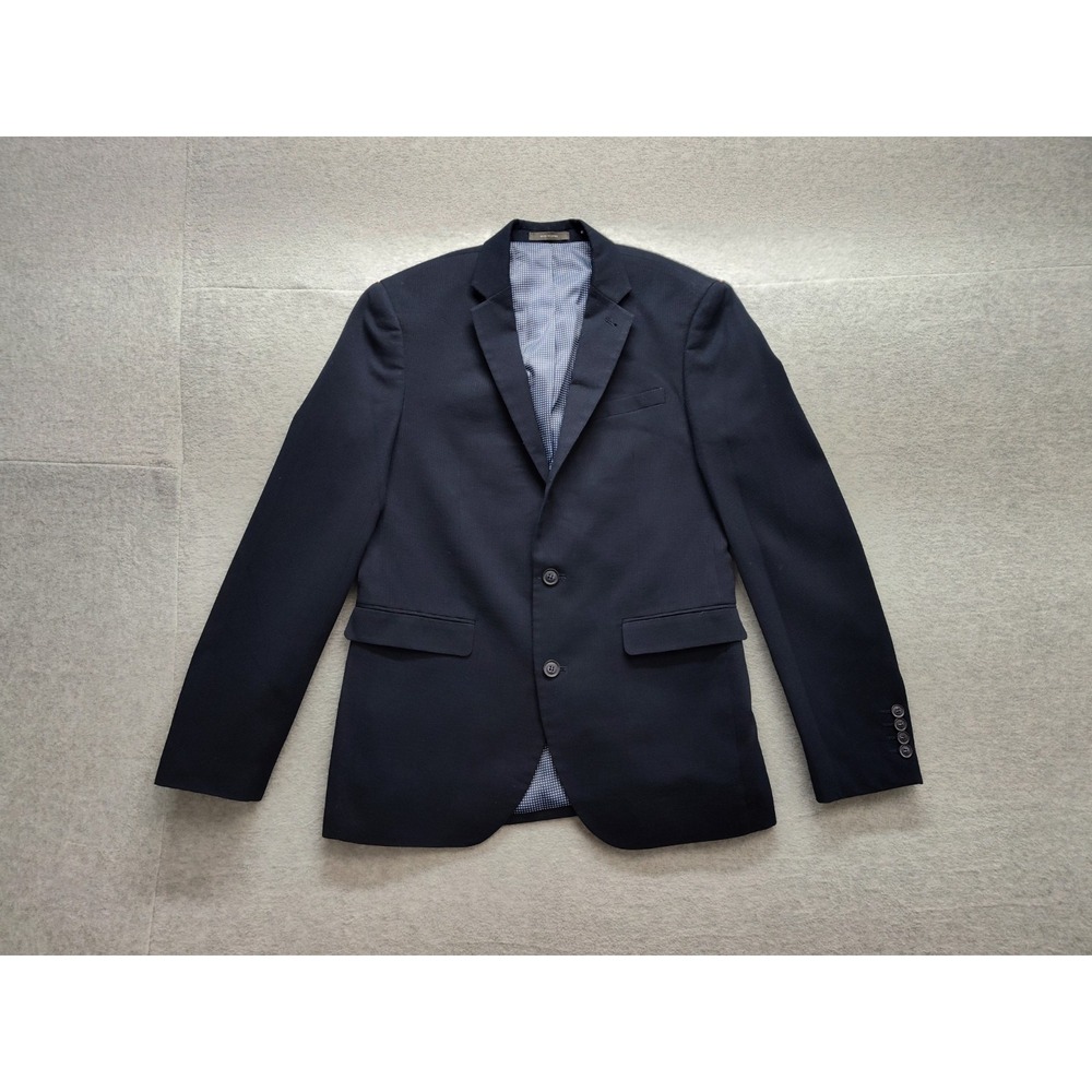 Primark Men Blazer Jacket 38R Navy Blue Slim Fit Single Breasted Pockets‎ Office